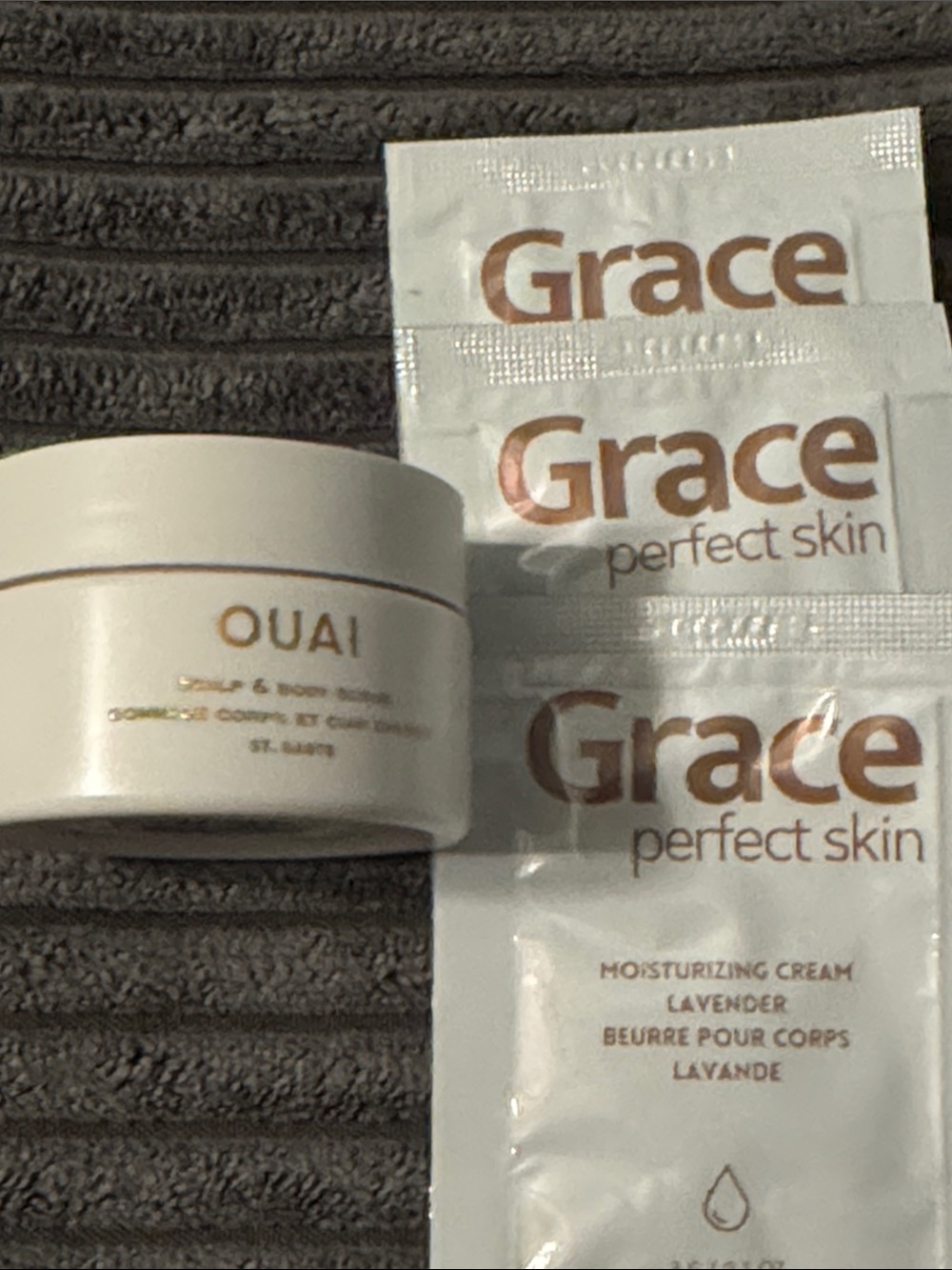 OUAI Scalp and Body Scrub + Grace Perfect Skin Lavender Sachets